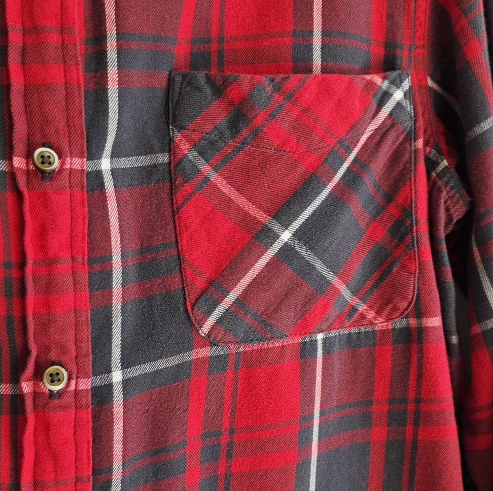 Denim & Supply Ralph Lauren Cotton Red And Gray Plaid Boyfriend Shirt Size L - Picture 3 of 6